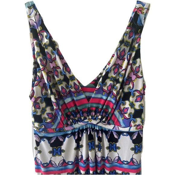 Natori Sleeveless Maxi Dress V-neck Size XS All Over Print Vacation Resort - Picture 1 of 9